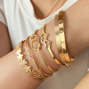 Elegant Golden Open Cuff Bracelet Set