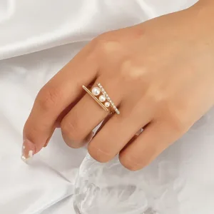 1pc Elegant Adjustable Open Ring | Daily Wear & Gifting | Pearl & Rhinestone Accents | Ring