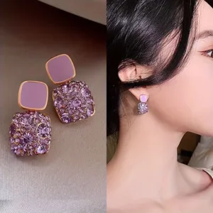 Square Stud Earrings | Elegant Purple Earrings | Perfect for Daily Wear & Parties