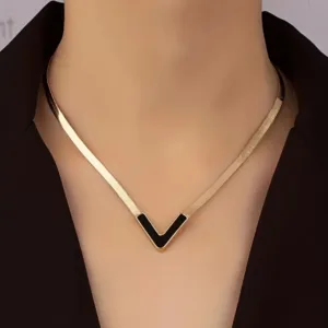 Elegant 14K Gold Plated V-Shaped Pendant Necklace