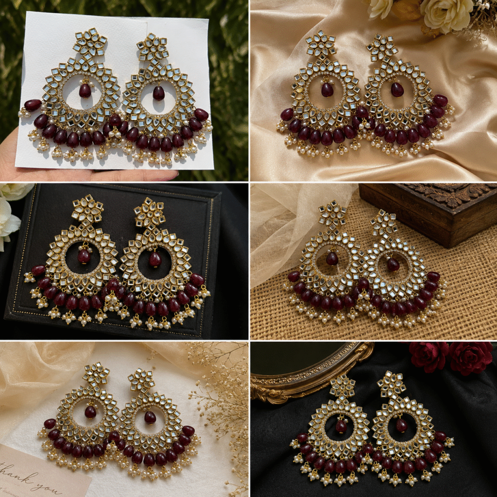 Stunning Maroon Kundan Earrings for Elegant Traditional Looks