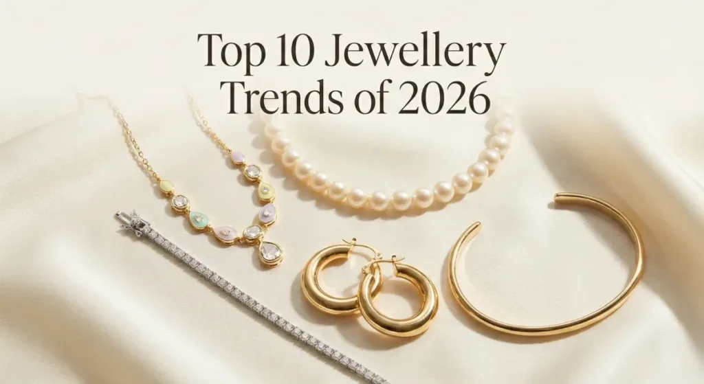 Top jewellery trends in 2026 earrings, layered necklaces, mixed metal designs, and elegant modern styles.