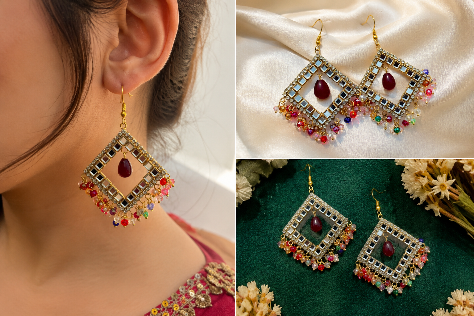 Elegant Handmade Multicolor Mirror Earrings for Traditional & Festive Fashion 2026