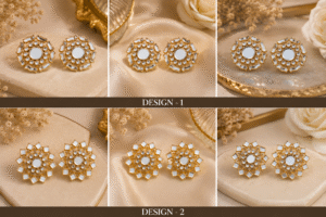 Elegant mirror stud earrings with golden traditional detailing for girls and women