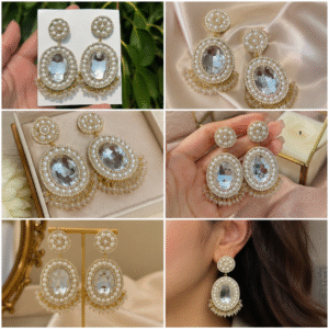 Luxury pearl crystal bridal earrings with sparkling stones and elegant pearl detailing for weddings and special occasions