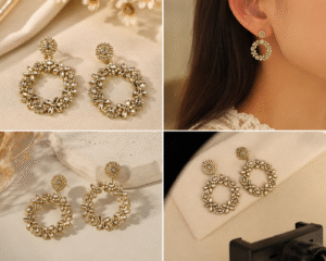 Elegant Floral Circle Earrings for Women in Fashion with Sparkling Crystal and Gold Finish