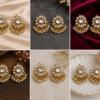 Elegant Kundan-style earrings with floral design and pearl accents
