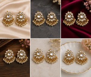 Elegant Kundan-style earrings with floral design and pearl accents