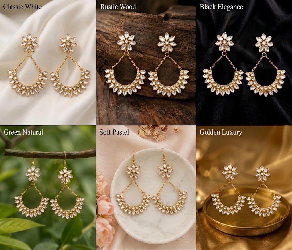 Customized Kundan earrings with floral design and sparkling teardrop stones